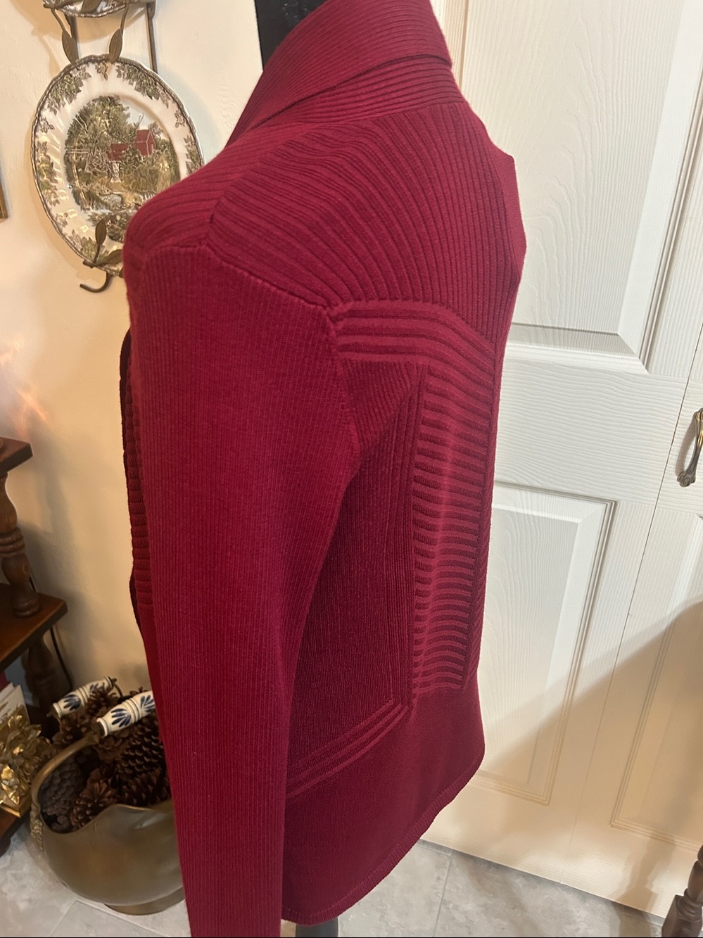 89th & Madison Open-Front Ribbed Cardigan - Wine - Picture 4 of 6